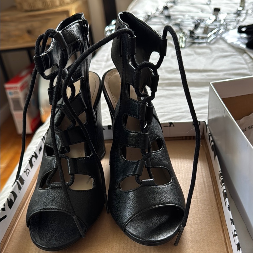Black Lace-Up Heels